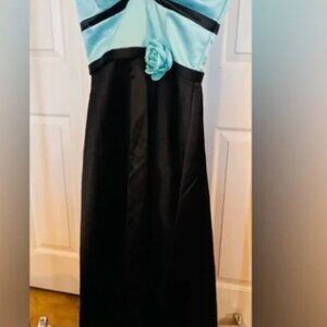 Jessica McClintock Black and Blue Ruched Strapless Gown